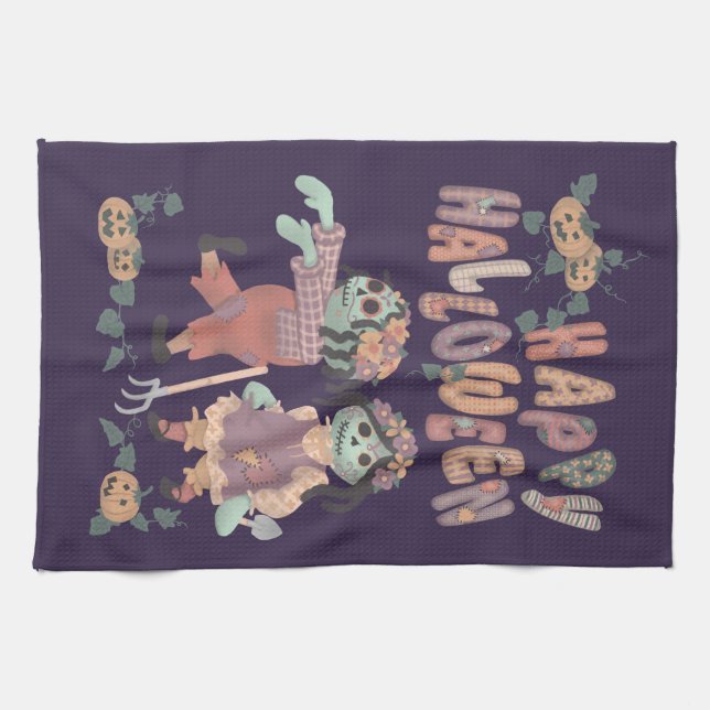 Rag Doll Zombies - Happy Halloween Kitchen Towel 2 (Horizontal)