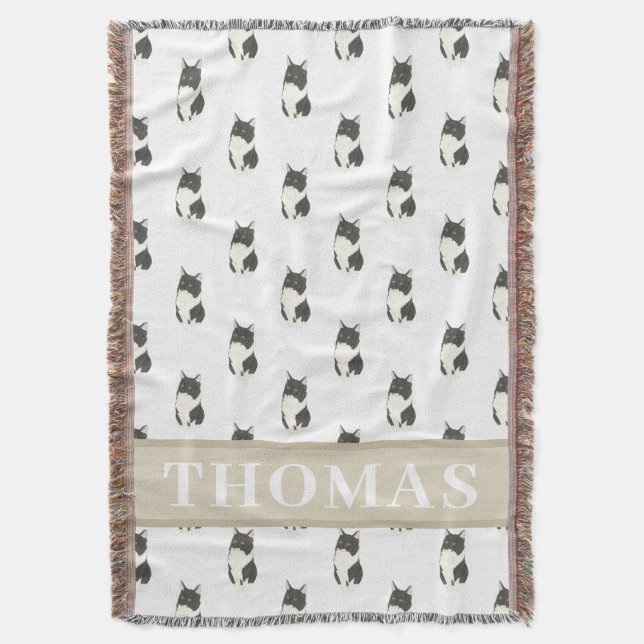 Ragamuffin Tuxedo Domestic Medium Haired Cat Throw Blanket (Front Vertical)