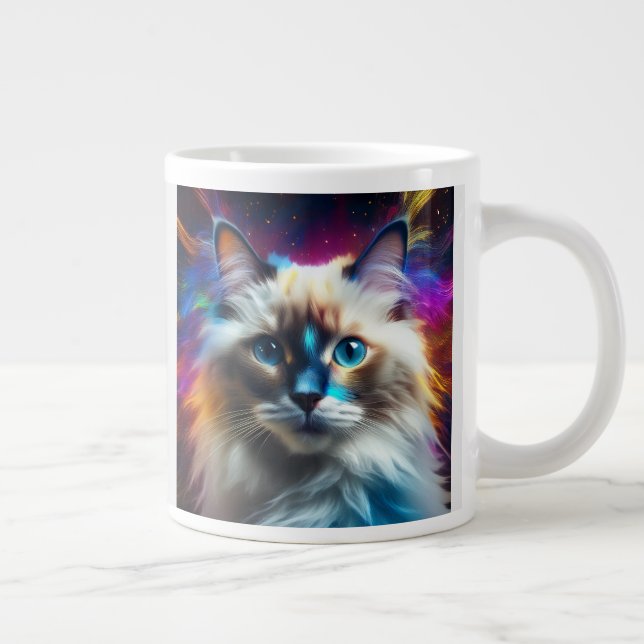 Ragdoll Breed Of Cat Colour Explosion Background Large Coffee Mug (Right)
