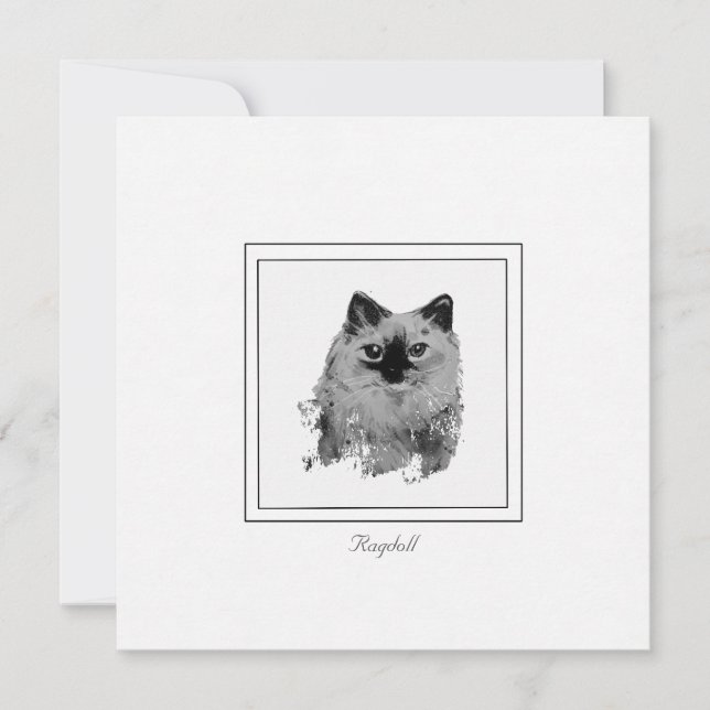 Ragdoll Cat Black and White Drawing Card (Front)