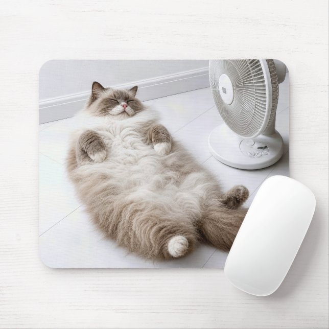Ragdoll Cat Cooling Off by a Fan Mouse Pad (With Mouse)