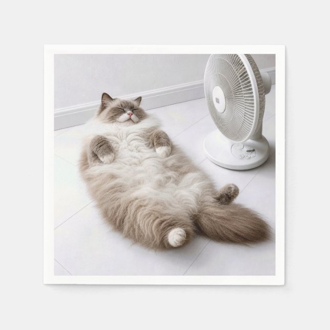 Ragdoll Cat Cooling Off by a Fan Napkin (Front)
