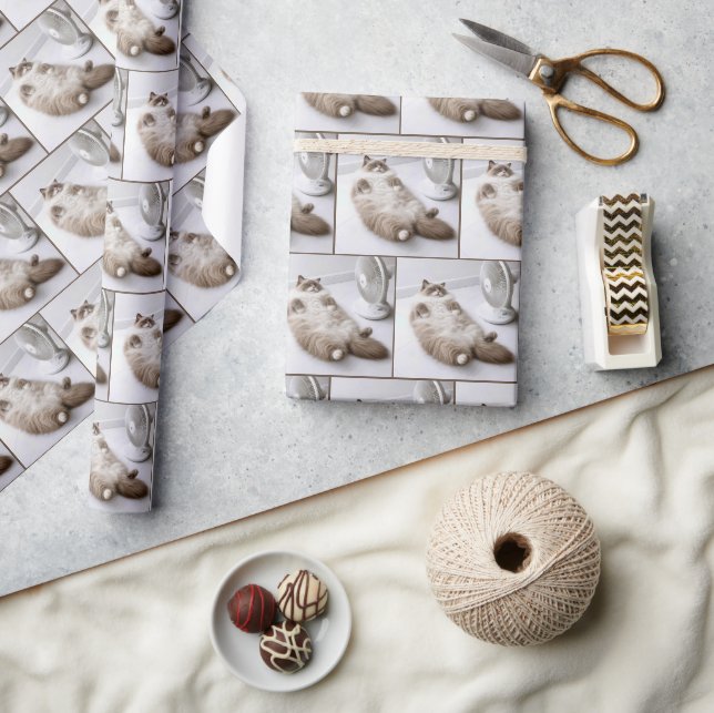 Ragdoll Cat Cooling Off by a Fan Wrapping Paper (Crafts)