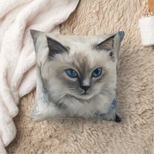 Ragdoll Cat Face Decorative Pillow – Watercolor