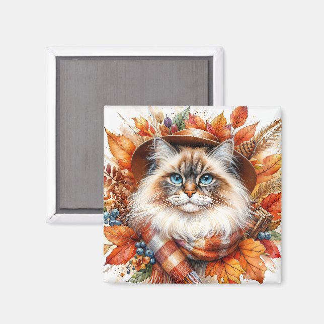Ragdoll Cat In Autumn With Scarf Magnet (Front/Back)