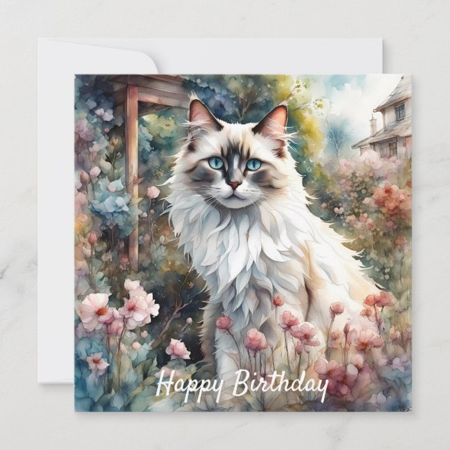 Ragdoll Cat in English Garden Birthday (Front)