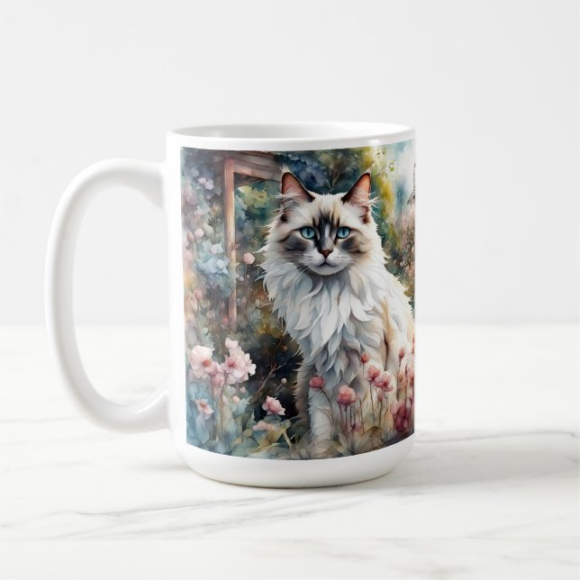 Ragdoll Cat in English Garden Coffee Mug (Left)