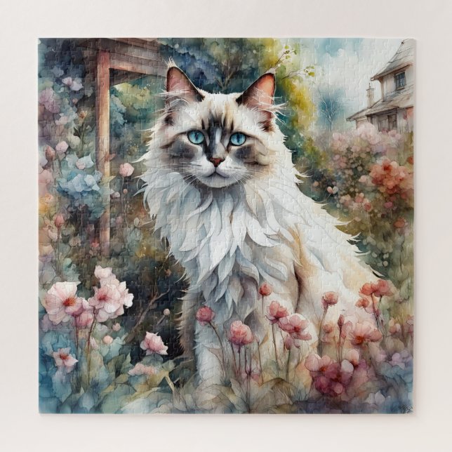 Ragdoll Cat in English Garden Jigsaw Puzzle (Vertical)