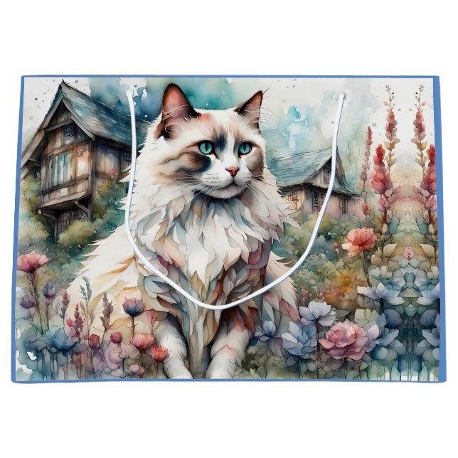 Ragdoll Cat in English Garden Large Gift Bag (Front)
