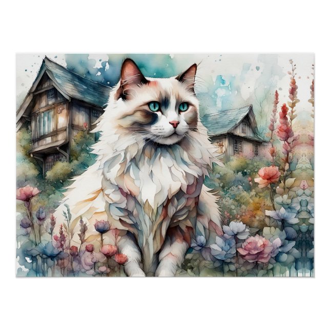 Ragdoll Cat in English Garden Poster (Front)