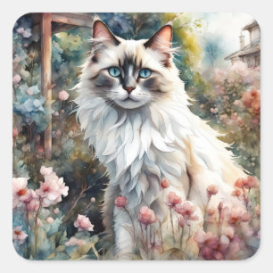Ragdoll Cat in English Garden Square Sticker