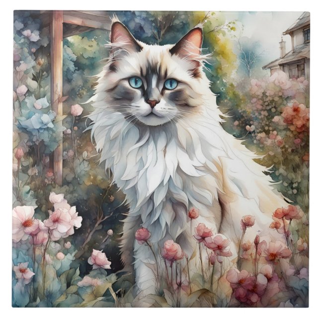Ragdoll Cat in English Garden Tile (Front)