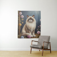 Ragdoll Cat in Garden Fluffy Pet Illustration