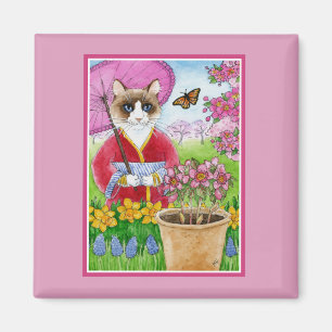Ragdoll Cat in Japanese Garden Spring Easter Pink Magnet