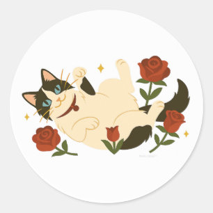 Ragdoll Cat in Roses Classic Round Sticker