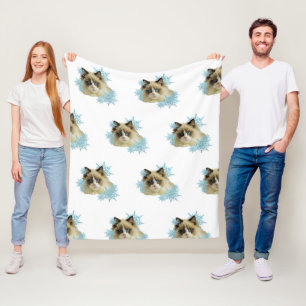 Ragdoll Cat in the Snowflakes  Fleece Blanket