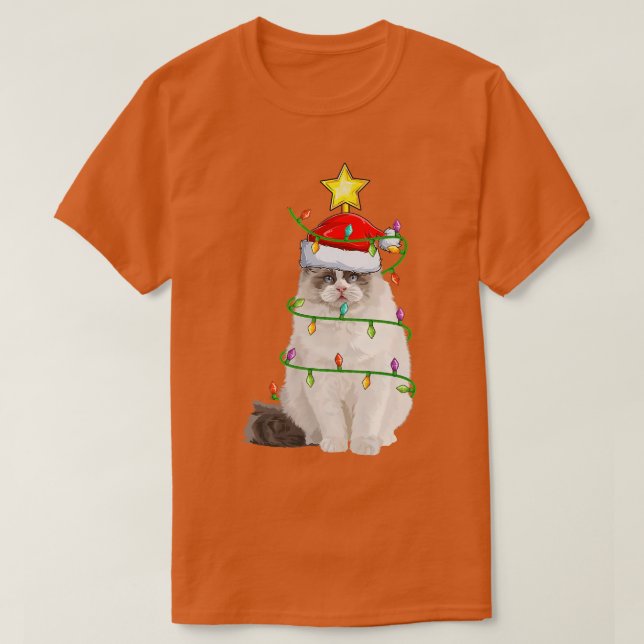 Ragdoll Cat Lighting Xmas Tree Matching Ragdoll Ch T-Shirt (Design Front)