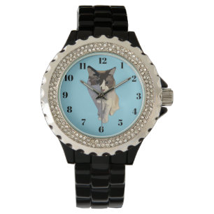 Ragdoll cat, pastel blue, stained glass watch
