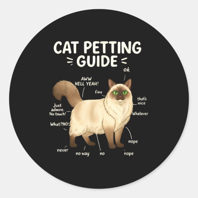 Ragdoll Cat Petting Guide Funny Cat Lover  Classic Round Sticker (Front)