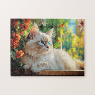 Ragdoll cat portrait with flowers jigsaw puzzle