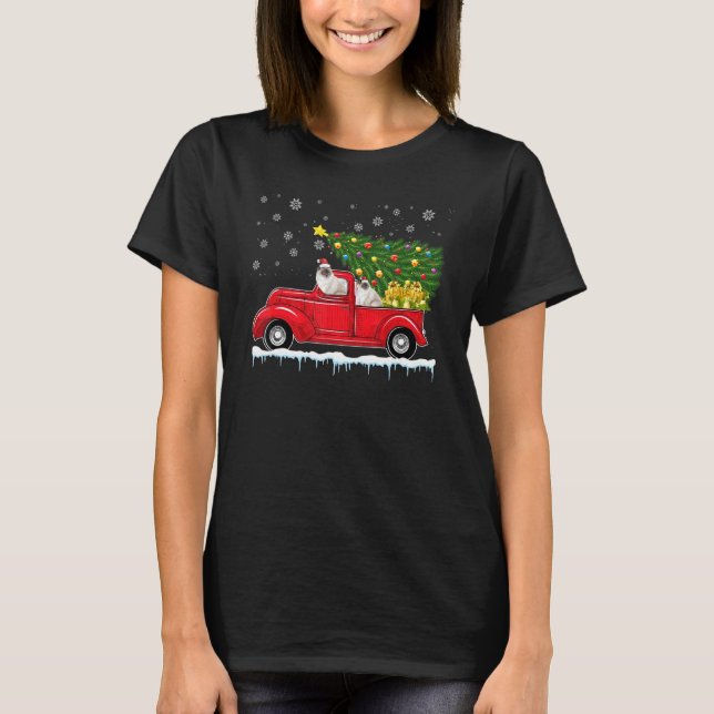Ragdoll Cat Red Car Truck Christmas Tree Santa Xma T-Shirt (Front)
