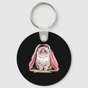 Ragdoll Cat Under A Pink Blanket Sticker Key Ring