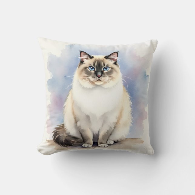 Ragdoll Cat Watercolor Dream Cloud Art Cushion (Front)