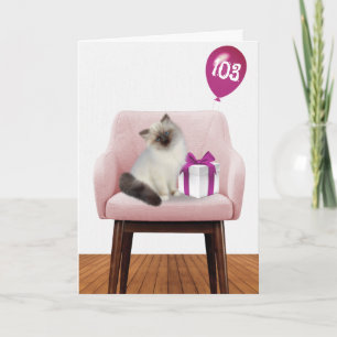 Ragdoll Cat With 103rd Birthday Balloon   Card