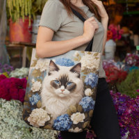 Ragdoll Cat With Blue Hydrangea Flowers