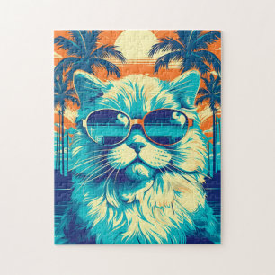 Ragdoll cat with sunglasses at the beach jigsaw puzzle