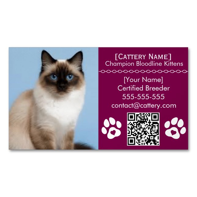 Ragdoll Cattery Customisable Cat Breeder Magnet  (Front)