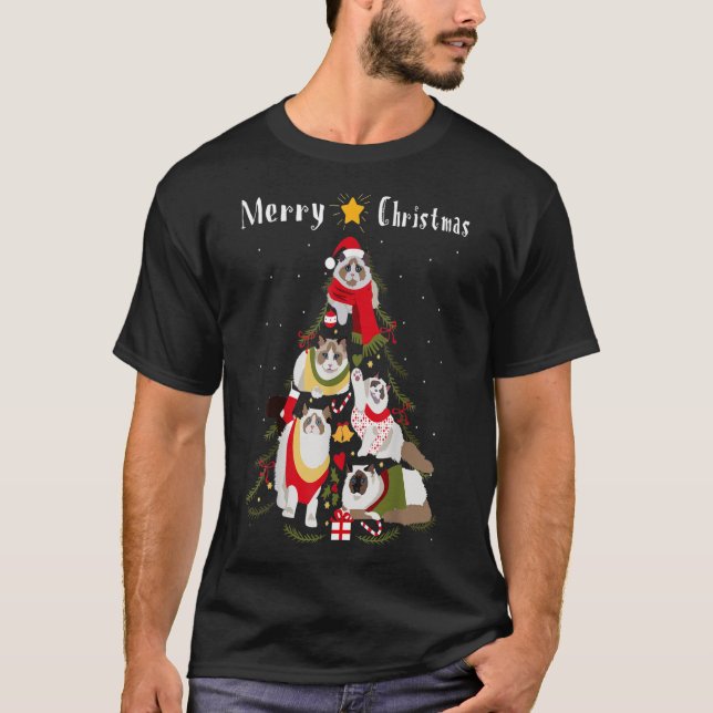 Ragdoll Christmas Tree Xmas Cat Lover TShirt7 T-Shirt (Front)
