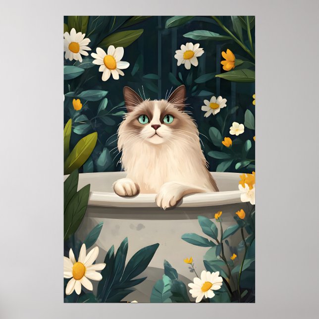 Ragdoll In Bathtub Poster, Funny Cat Poster (Front)