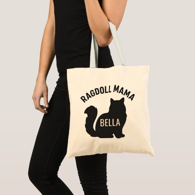 Ragdoll Mama Cat Silhouette Personalized Name Tote Bag (Front (Product))
