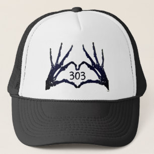 RAGE 303worldwide Heart Skull Hands Logo Trucker Hat