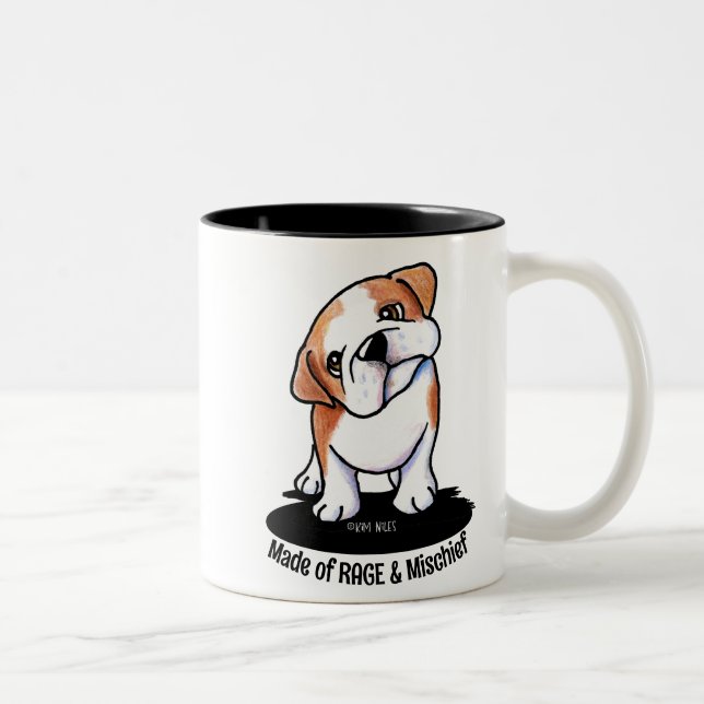 Rage and Mischief Bulldog  Two-Tone Coffee Mug (Right)