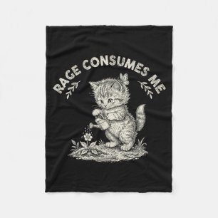 Rage Consumes Me Cat Flower Cute Kitty Funny Meme Fleece Blanket