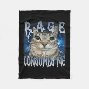 Rage Consumes Me Cat Vintage Funny Meme  Fleece Blanket