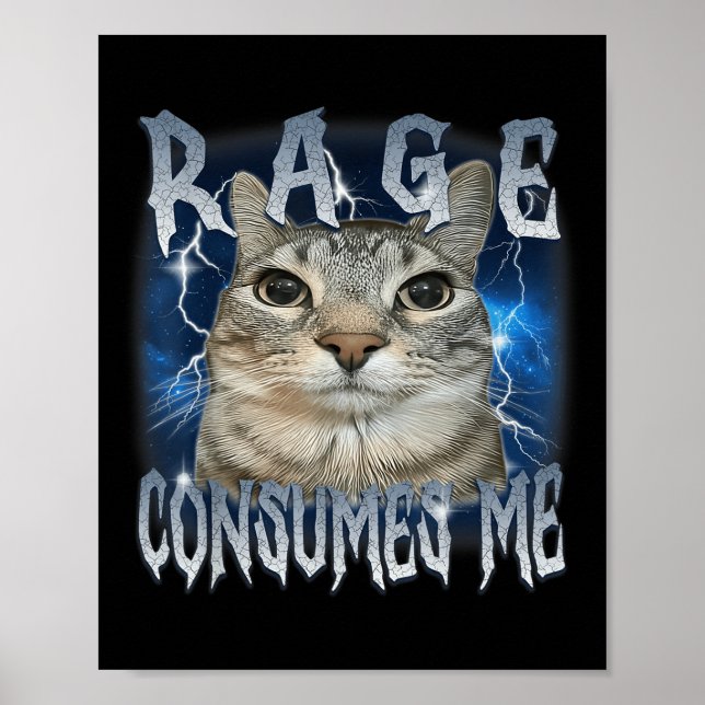 Rage Consumes Me Cat Vintage Funny Meme  Poster (Front)