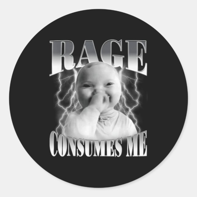 Rage Consumes Me Funny Ai Baby Holding Laugh Brain Classic Round Sticker (Front)