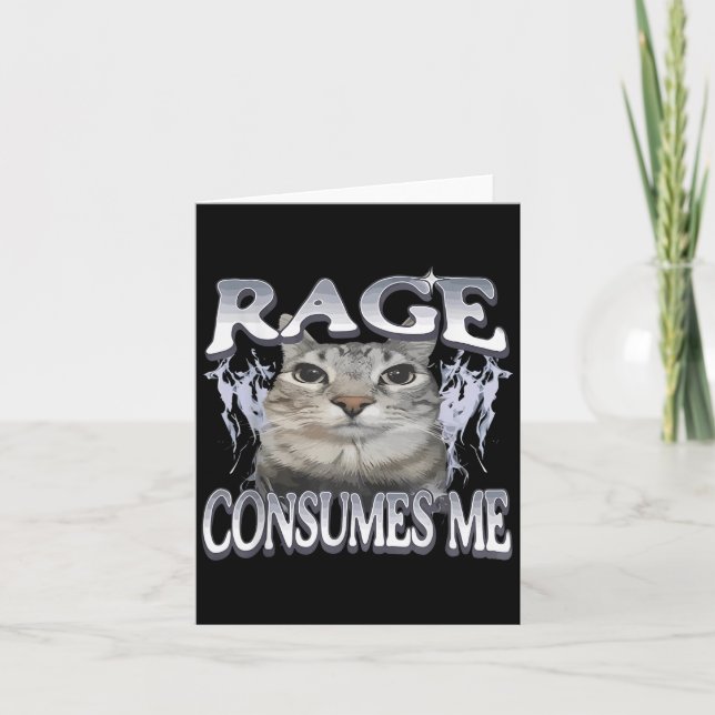 Rage Consumes Me Funny Silly Staring Cat Meme Wome Card (Front)