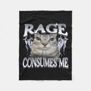 Rage Consumes Me Funny Silly Staring Cat Meme Wome Fleece Blanket