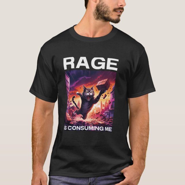 Rage Is Consuming Me Funny Silly Staring Cat Meme T-Shirt (Front)