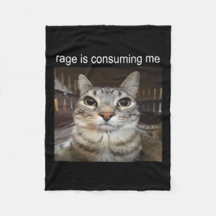 Rage Is Consuming Me Silly Staring Cat Meme  Fleece Blanket
