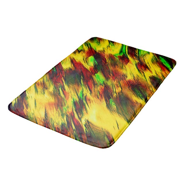 Raged stained from red to yellow, a little green  bath mat (Angled)