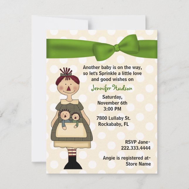Raggedy Doll Mummy Baby Sprinkle Shower Invitation (Front)
