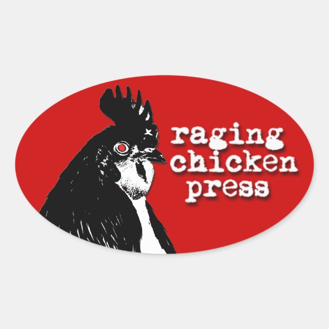 Raging Chicken Logo Oval Sticker w/ text (Front)