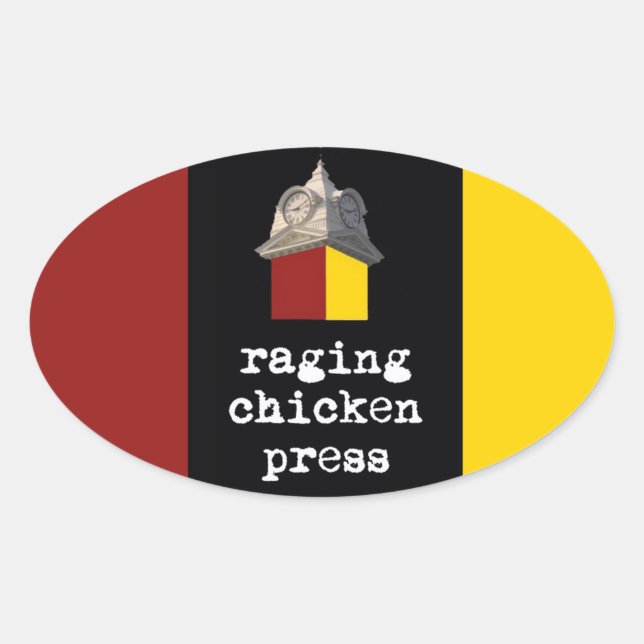 Raging Chicken Press Oval Tri-Colour Sticker (Front)