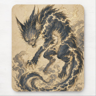 Raiju Gold Tail Japanese Yokai Art Mousepad