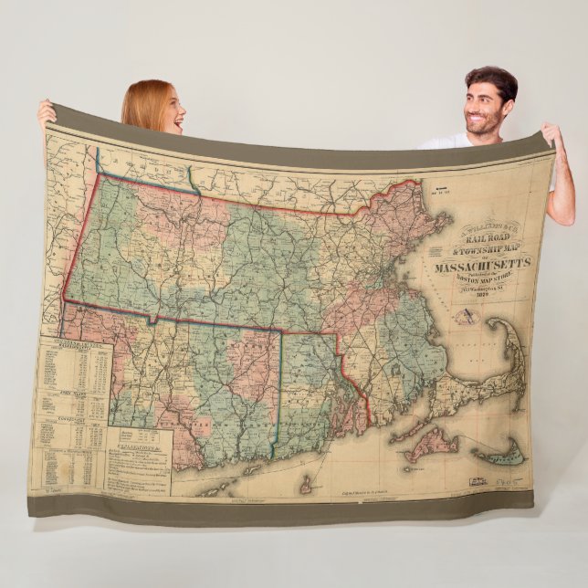 Rail Road & Township Map of Massachusetts, 1879 Fleece Blanket (In Situ)